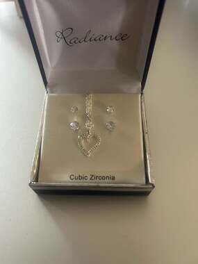 Radiance Cubic Zirconia Heart Pendant Necklace and Stud Earring Jewelry Set